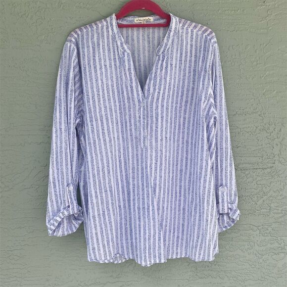Hester & Orchard Women's XL Striped V-Neck Long Sleeve Blouse White - Picture 1 of 7